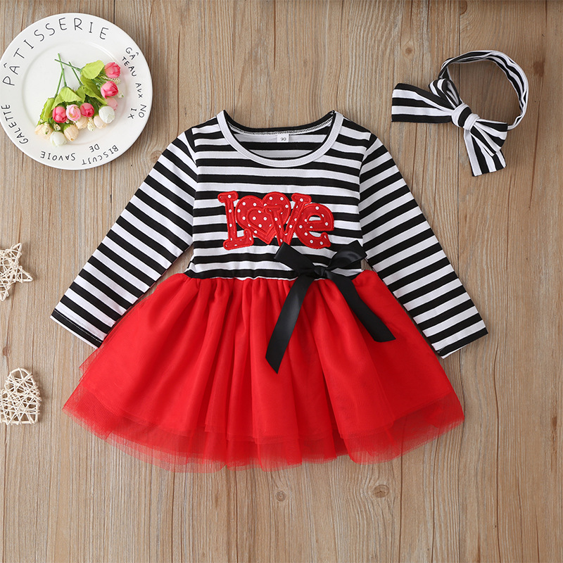Baby Girls Dress Valentine Day Love Stripe Long Sleeves Bow Princess Boutique Lace Dress With Headband Infant, As photo
Baby Girls Dress Valentine Day Love Stripe Long Sleeves Bow Princess Boutique Lace Dress With Headband Infant, As photo