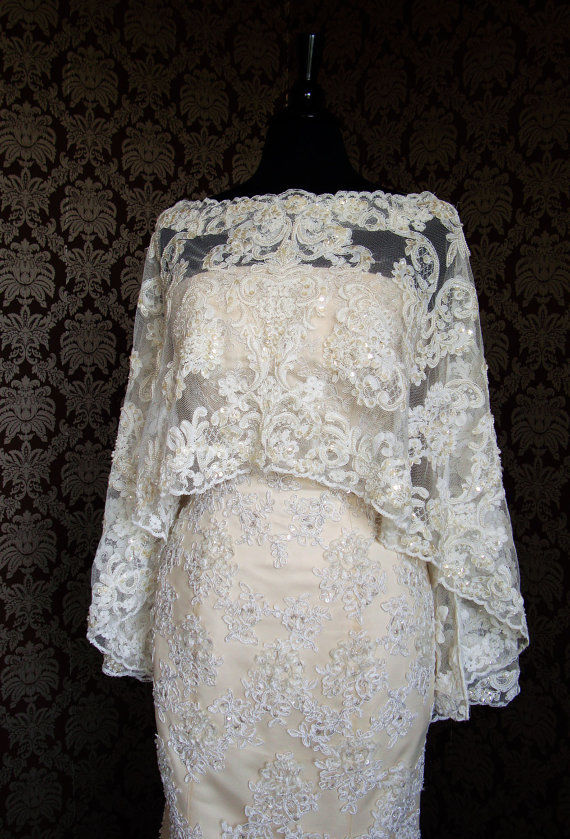 White Ivory Lace Jackets Shawl Boleros Wedding Jacket Bridal Wraps Hi Lo Custom Made Bridesmaid Shawel