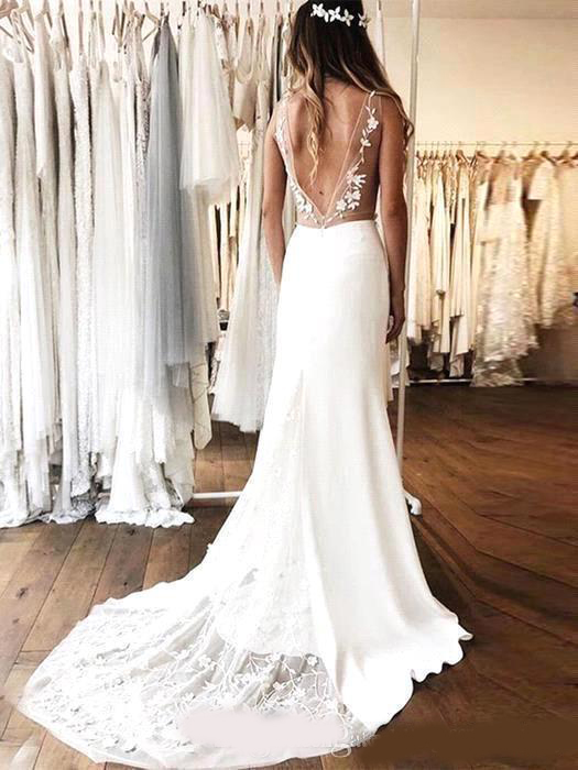 Sexy Amazing Slim Bohemian Wedding Dress V-Neck Lace Appliqued Beach Boho Bridal Gown Open Back Plus Size Custom Vestidos De Mariee