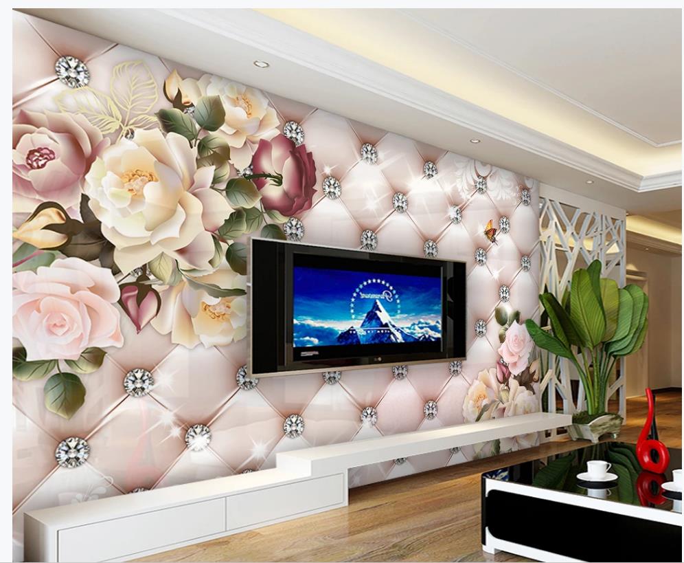 Retro flower 3d wallpapers diamond soft bag TV background wall 3d murals wallpaper for living room, Pink 
Retro flower 3d wallpapers diamond soft bag TV background wall 3d murals wallpaper for living room, Pink