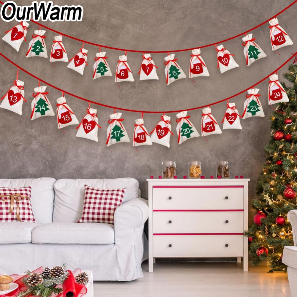 Fabric Christmas Advent Calendar Garland Hanging Advent Calendar Gift Bags New Year Family 11x16cm 24pcs 31pcs