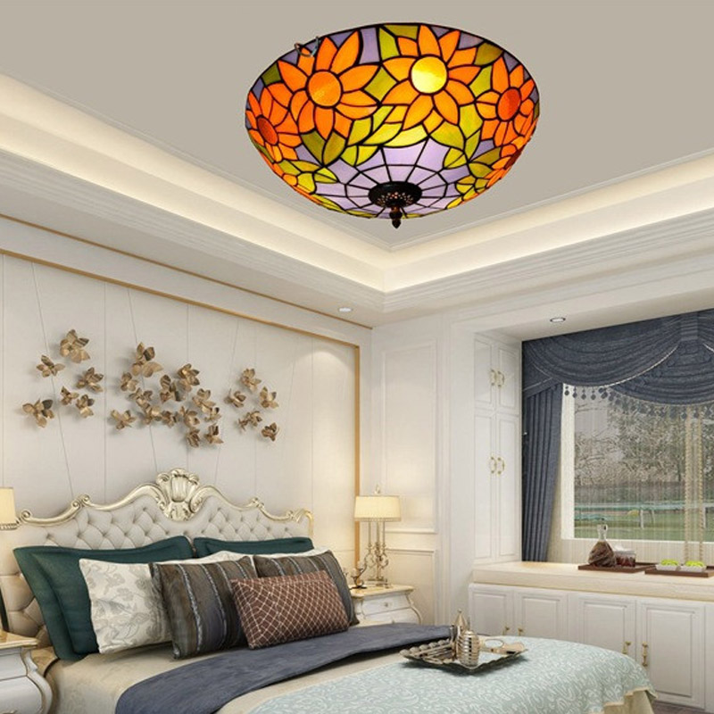 American blue sun flower retro glass lamp Tiffany stained glass aisle corridor balcony hallway bedroom ceiling lamp TF053