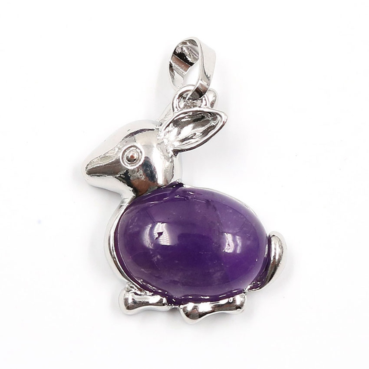Rabbit Pendant Easter Lady Silver Necklace Cute Sweet Stainless Steel Natural Stone