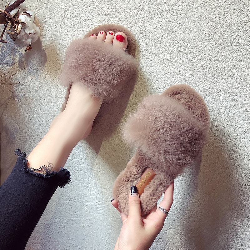 Winter Slipper House Indoor Home Slippers Spring Plush Fur Slippers Casual Fur Slides Flip Flops Flat Shoes Woman v428 Y200106