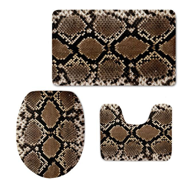 3D Leopard Grain Toilet Cover Mat Set Flannel Bathroom Non-Slip Pedestal