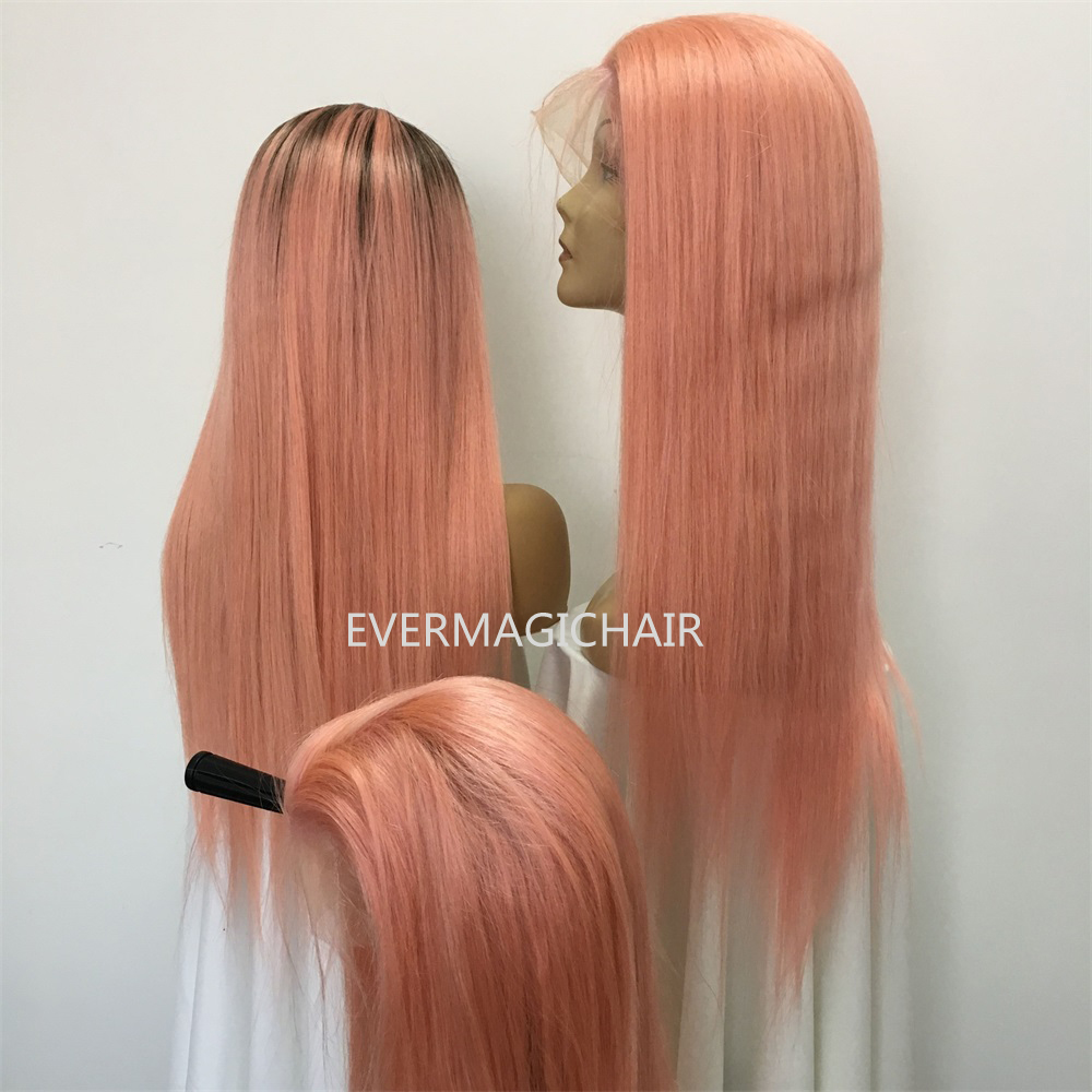 Ombre T1B/Pink Full Lace Human Hair Wigs Silky Straight Brazilian Virgin Human Hair 150 Density Lace Front wig With Baby Hair Glueless