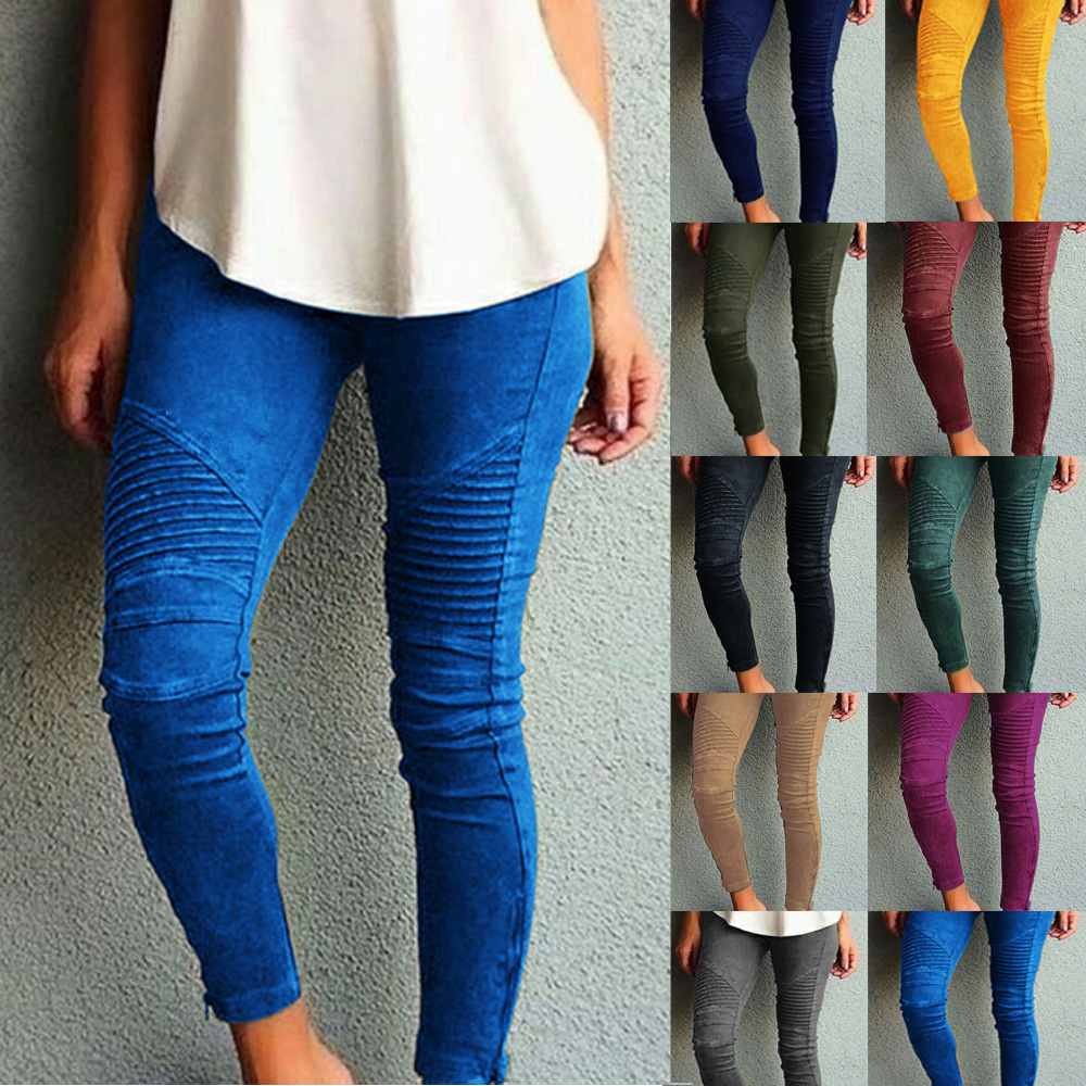 2021 Europe United States ladies fashion casual Slim elastic pants green black blue support mixed batch