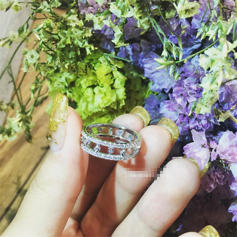Classical Luxury Jewelry Real 925 Sterling Silver Full White Topaz CZ Diamond Pepper Party Gemstones Eternity Women Wedding Band Ring Gift