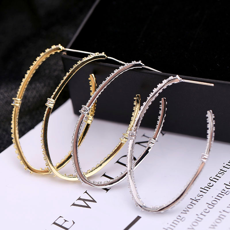 Vecalon 925 Silver Large Hoop Earrings Gold/Silver Color For Women Big Circle Earrings 925 Sterling Silver Wedding Jewelry Party Accessories