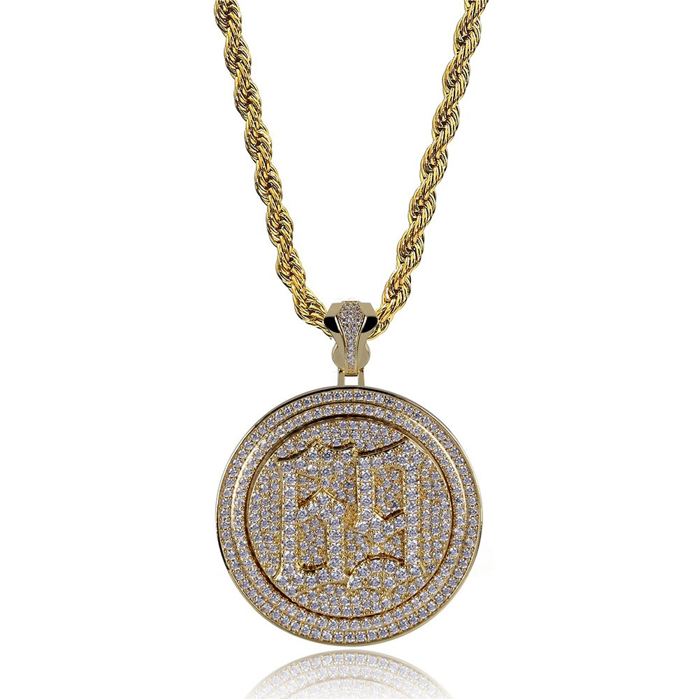 Hip Hop Number 69 Pattern Pendant Necklace Bling Cubic Zirconia Can Rotate Double Layers with Silver Gold Twist Chain