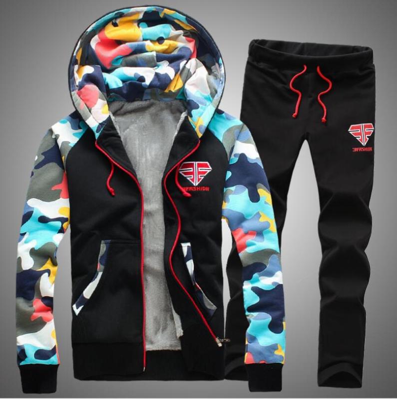 Men Tracksuit Set Winter Thicken Hood Jacket+Pants Sweatshirts 2 Piece Set Hoodies Sporting Suit Coat Couple Sportswear 4XL #c97