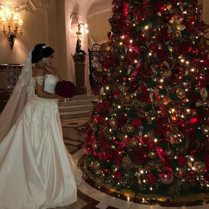 Elegant Beaded Lace Wedding Dresses With Detachable Train Off Shoulder Mermaid Bridal Gowns Applique Ivory Satin Wedding Dres