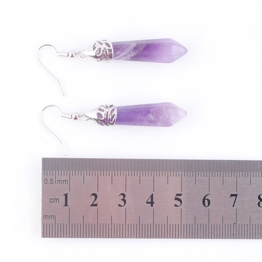 WOJIAER Natural Amethyst GemStone Dangle Earrings Hexagonal Pointed Reiki Chakra Beads For Women Jewelry R3058