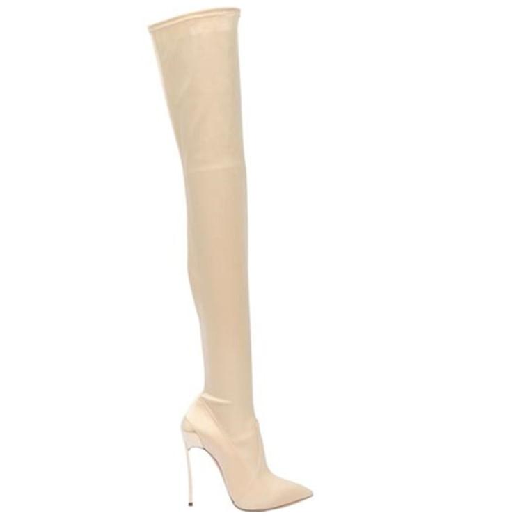 Hot Sale-ts super high heel stiletto pointed toe over the knee boots sleeve knight boots large size 42