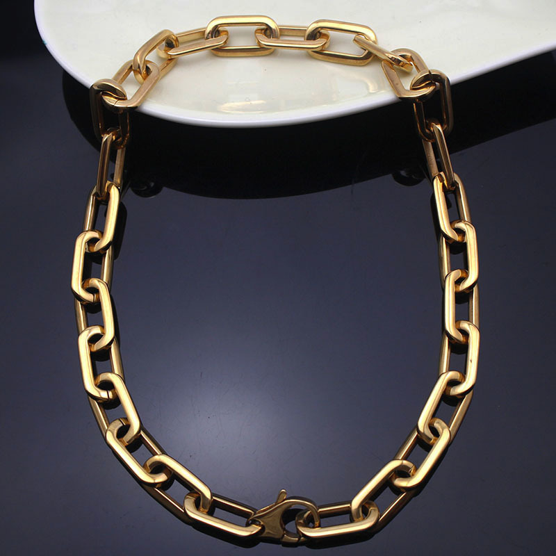 Mirror Polish Silver Never Fade Stainless Steel Long Square Chain Connected Chain Link Necklace for Women T200113
