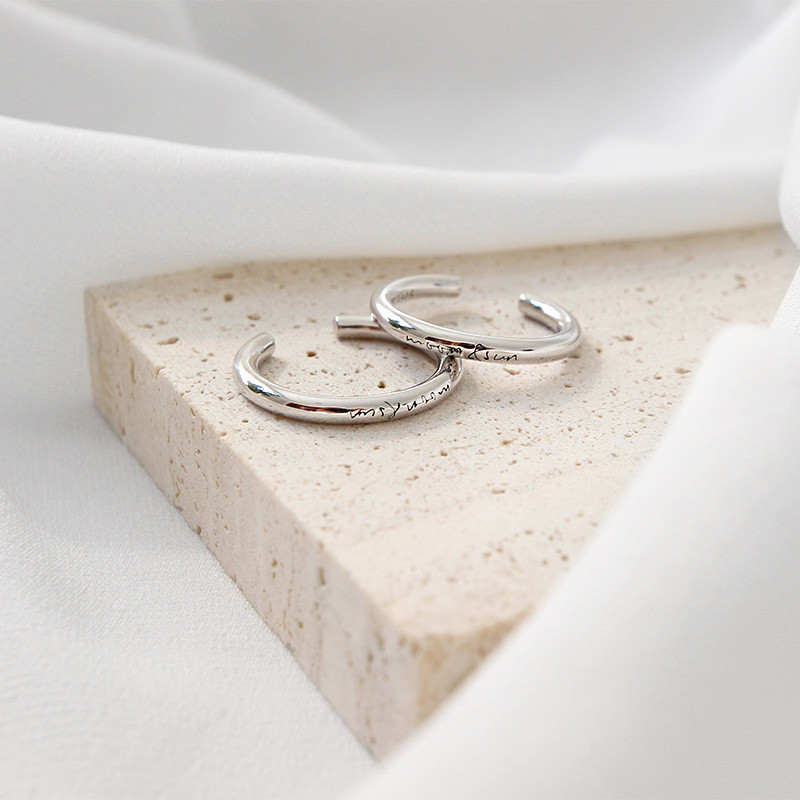 925 Sterling Silver Open Rings For Women New Simple Glossy Eliglish Letter Female Statement Ring Student Silver Jewelry