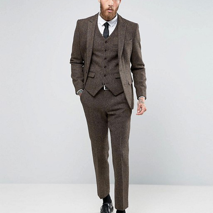 Handsome Men Wedding Pant Suits Brown Slim Fit Notched Lapel Groom Wear Custom Made Formal Tuxedos