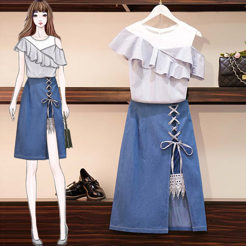 HAMALIEL -5XL Summer Plus Size Skirt Suit Women Hit Color Striped Ruffles Shirt Two Piece Set + Fashion Jeans A Line Skirt Set, Royal blue
HAMALIEL -5XL Summer Plus Size Skirt Suit Women Hit Color Striped Ruffles Shirt Two Piece Set + Fashion Jeans A Line Skirt Set, Royal blue