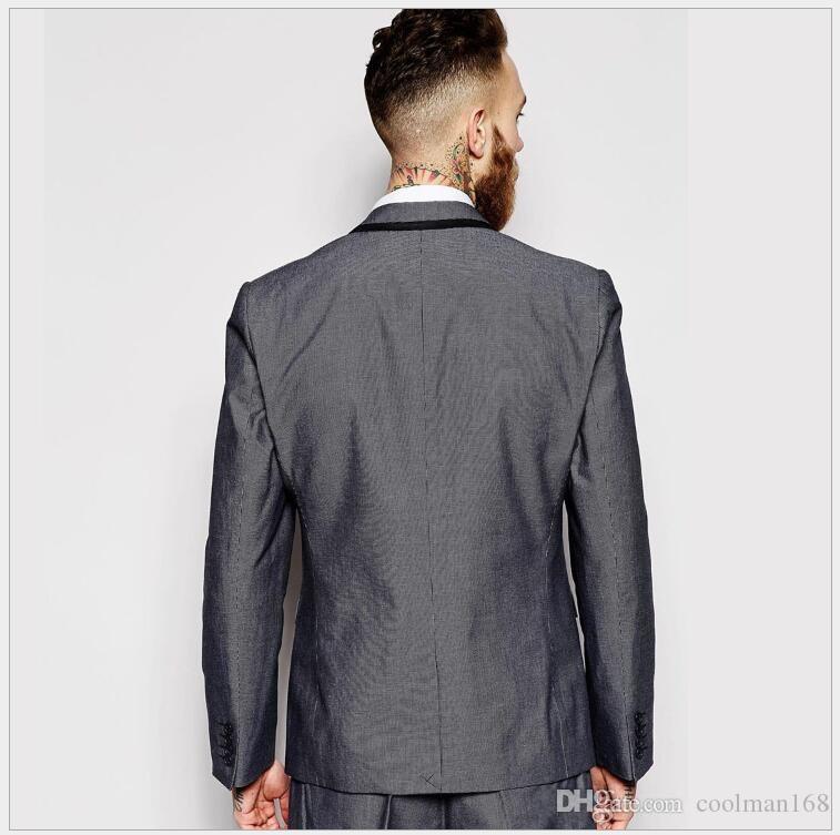 Two Buttons Dark Grey Mens Suits Groom Tuxedos Peak Lapel Groomsmen Mens Wedding Tuxedos Prom Suits (Jacket+Pants+Vest)