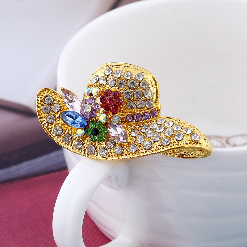 Wholesale-Creative Gift High-end Fashion Hat with Drill Brooch Pin Jewelry