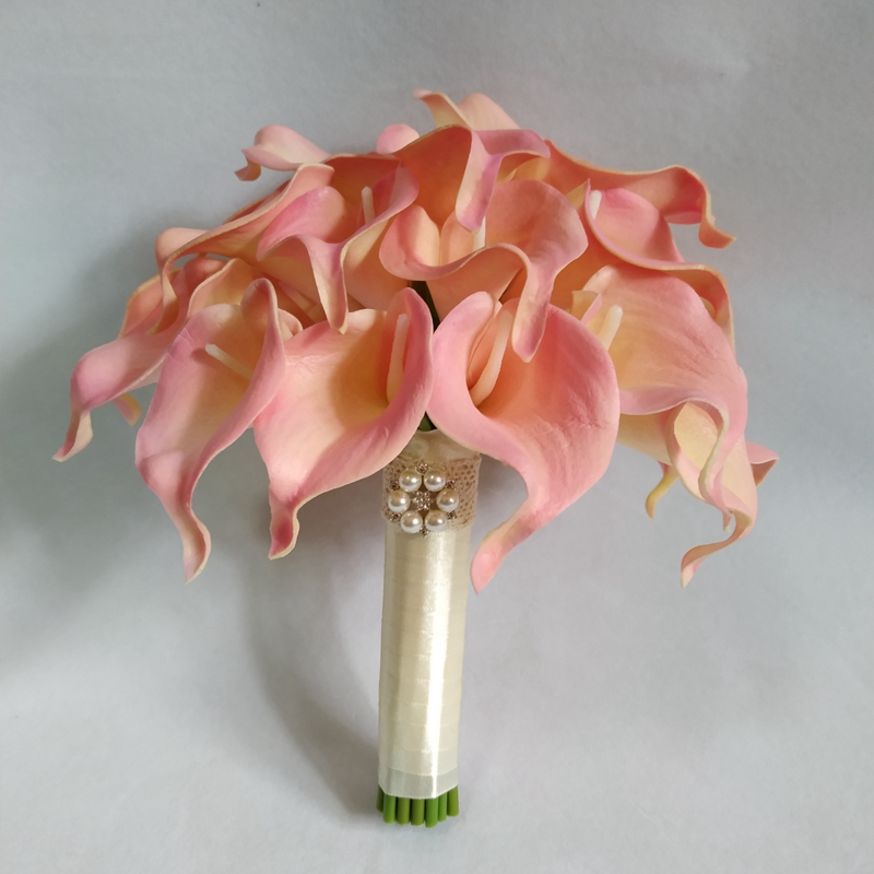 Bridal Bouquet Pink Picasso Calla Lilies Round Wedding Flowers Blush Real to Touch Centerpieces Party Decoration