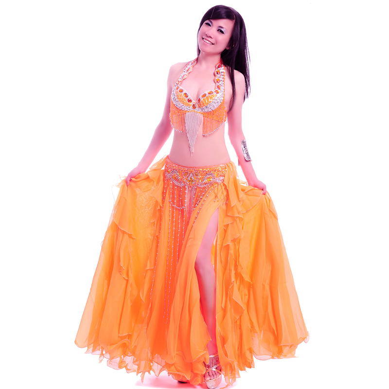 Women Belly Dance Costume Professional Performance Bellydance Outfit Bras Belt Skirt Set Oriental Beads Costumes D