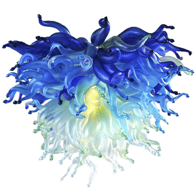 Modern Pendant Ceiling Light Lamps Hand Blown Glass Chandeliers Blue Green 32" Hanging Crystal Chandelier Lighting house decoration living room