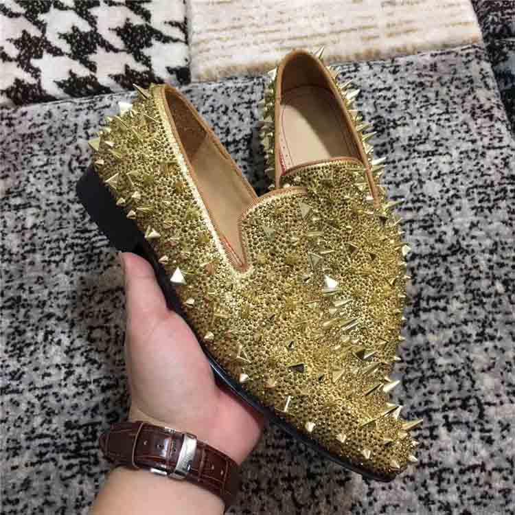 Gold Genuine Leather Gentleman Wedding Dress With Strass + Pik Pik Spikes Mens Red Bottom Luxury Loafers Brand Sneakers Flats EU35-47, Black
Gold Genuine Leather Gentleman Wedding Dress With Strass + Pik Pik Spikes Mens Red Bottom Luxury Loafers Brand Sneakers Flats EU35-47, Black