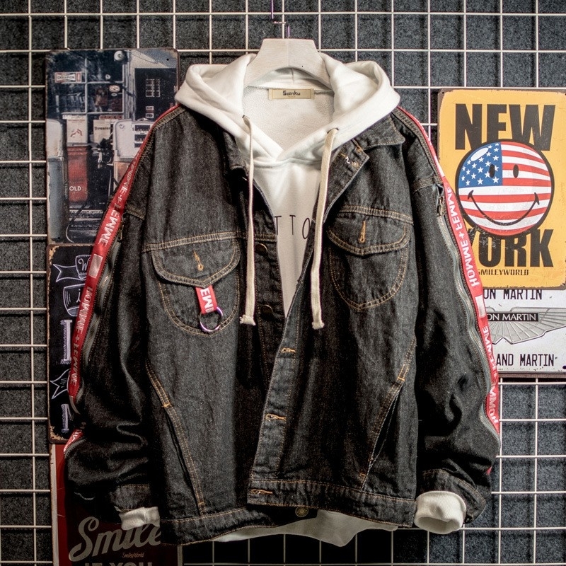 Men\'s Fashion Denim Jacket Casual Bomber Hip Hop Retro Denim Streetwear 2019 LY191210