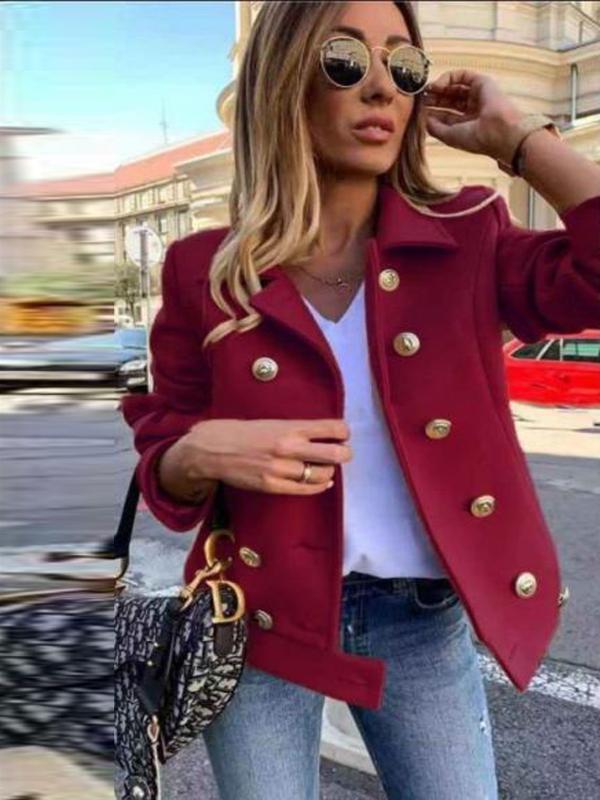 Women Plus Size Double Breasted Long Sleeve Turn Down Collar Top Jacket Elegant Chic Spring Fall Coat women wool coat