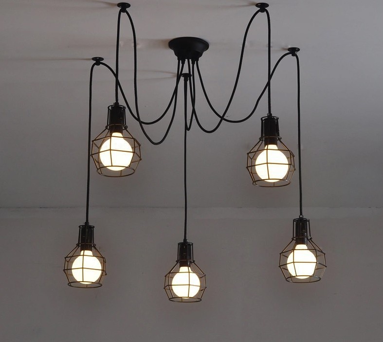 Vintage Nordic Loft Edison Bulb Chandelier Pendant Lamps Retro Ceiling Spider Lamp Antique Adjustable E27 Art Light Fixture