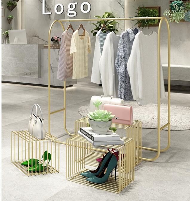 Nordic Golden Middle island clothing Shop rack Commercial Furniture Show Stand Multi-functional Stands Women's cloth store