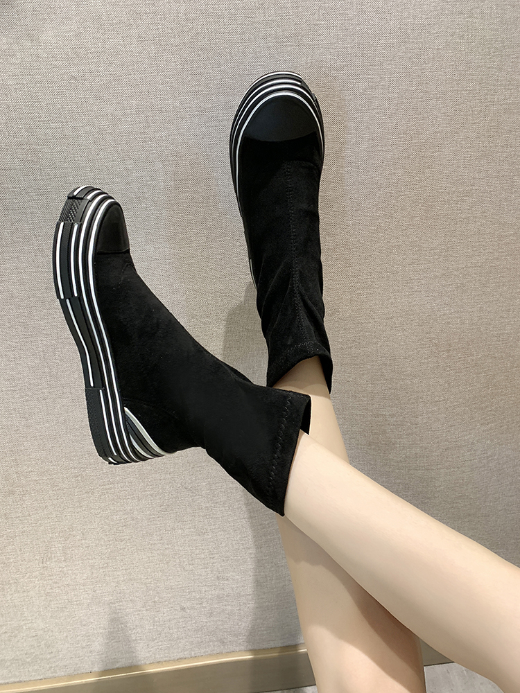 new thick-bottomed muffin striped wedge heel short boots Martin boots female, Black 
new thick-bottomed muffin striped wedge heel short boots Martin boots female, Black