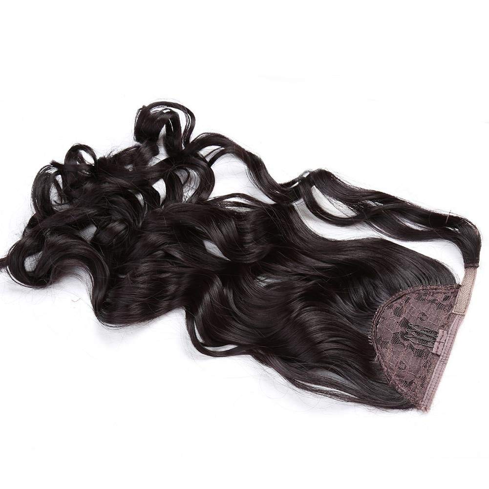 Ponytail Extension Human Hair 100% Real Remy Hair - Wrap Around Ponytail Clip in Hair Extensions Long Wavy 16 Inches - #2 Dark Brown 120g