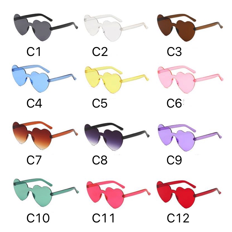 Heart Shape Fashion Sunglasses 12 Colors Candy Color Goggles One Pieces Rimless Sun Glasses Wholesale
Heart Shape Fashion Sunglasses 12 Colors Candy Color Goggles One Pieces Rimless Sun Glasses Wholesale