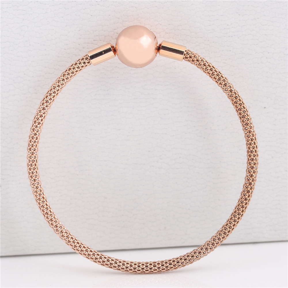 Original 925 Sterling Silver Bangle Rose Gold Snake Chain Basic Ball Clasp Mesh Bracelet Fit Women Bead Charm Fashion Jewelry CX200623