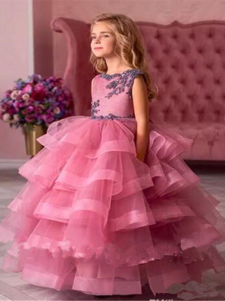 Flower Girls Dresses Sweep Train Illusion Bodice Applique Birthday Party Girls Pageant Gowns With Bow Customized, Black
Flower Girls Dresses Sweep Train Illusion Bodice Applique Birthday Party Girls Pageant Gowns With Bow Customized, Black