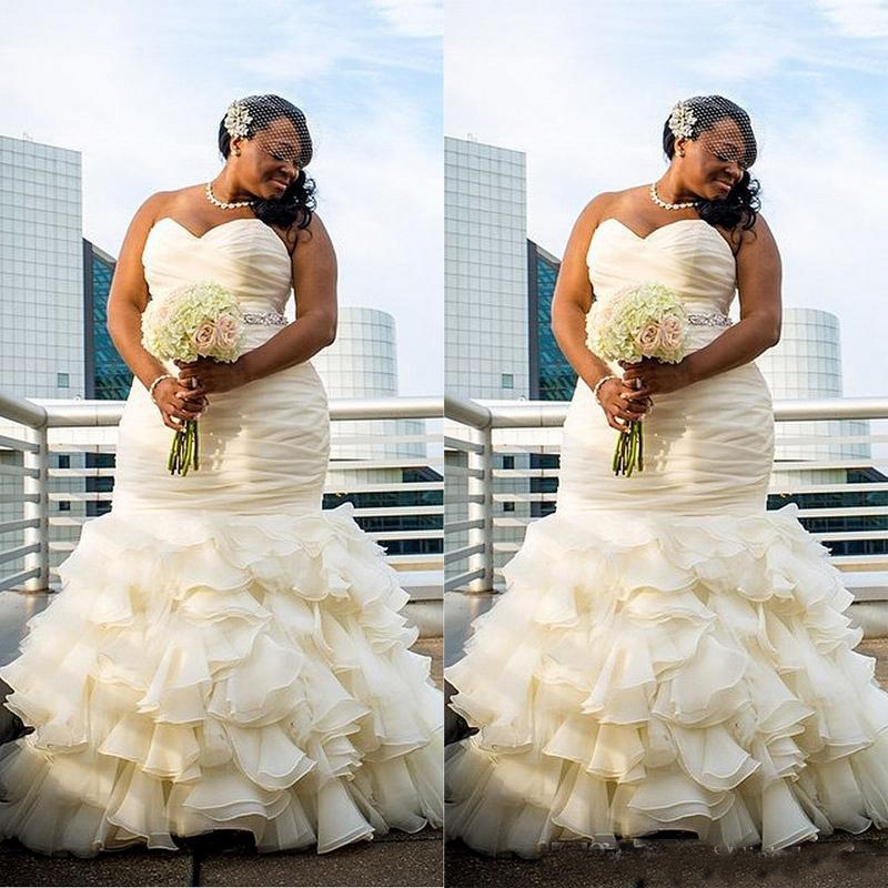 African Plus Size Wedding Dresses Mermaid 2020 vestido de noiva Sweetheart Ruffle Organza Bridal Gowns For Black Girls Women
