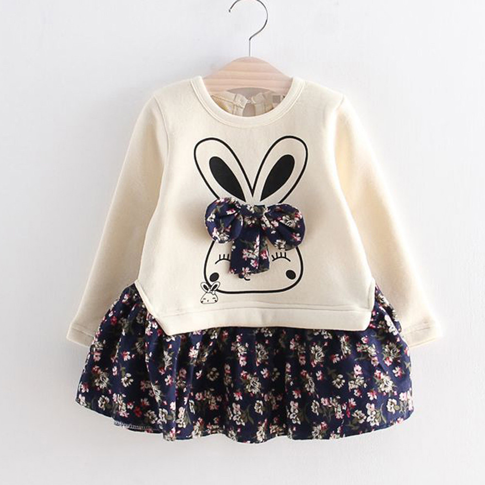 Fashion Baby Girl Dress Cartoon Rabbit Bunny Floral Princess Party Dress Clothes Kids dresses for girls meisjes jurk