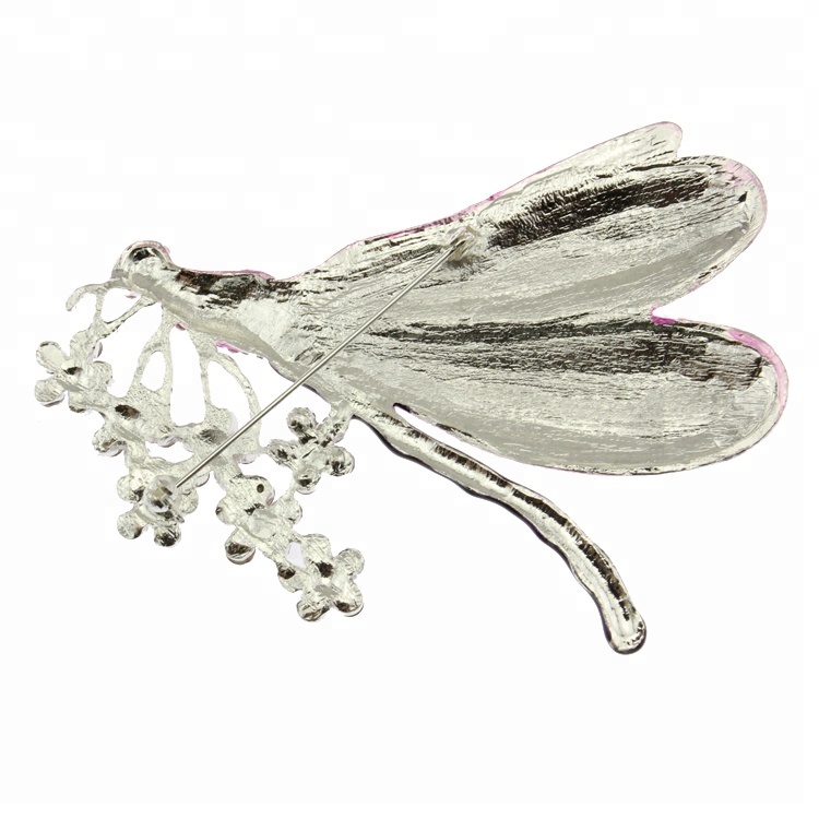 50PCS/Lot 4.3 Inch Insect Dragonfly Flower Brooches For Women Purple Animal Crystal Rhinestone Pin Brooch