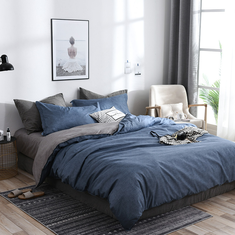 AB side bedding solid simple Modern duvet cover set king queen full twin bed linen brief bed flat sheet