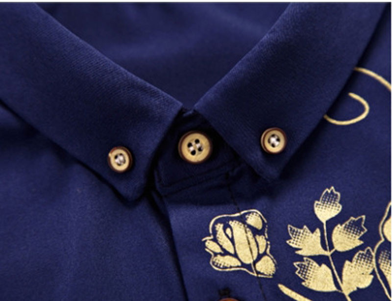 Golden Rose Flower Print Black Shirt Men 2018 Autumn New Slim Fit Long Sleeve Mens Dress Shirts Casual Button Down Chemise Homme