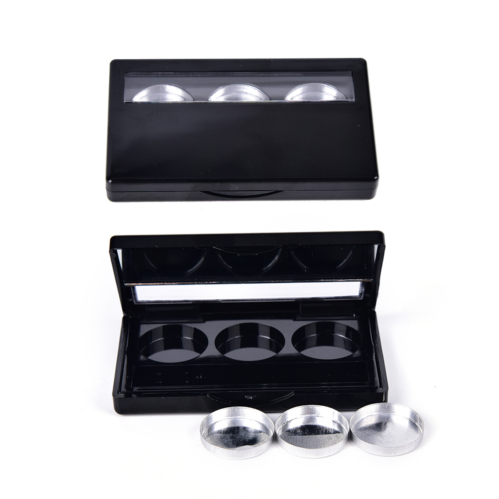 DIY Black 3 Round Eye Shadow Lipstick Cosmetic Empty Makeup Box Grid Packing Case Palette