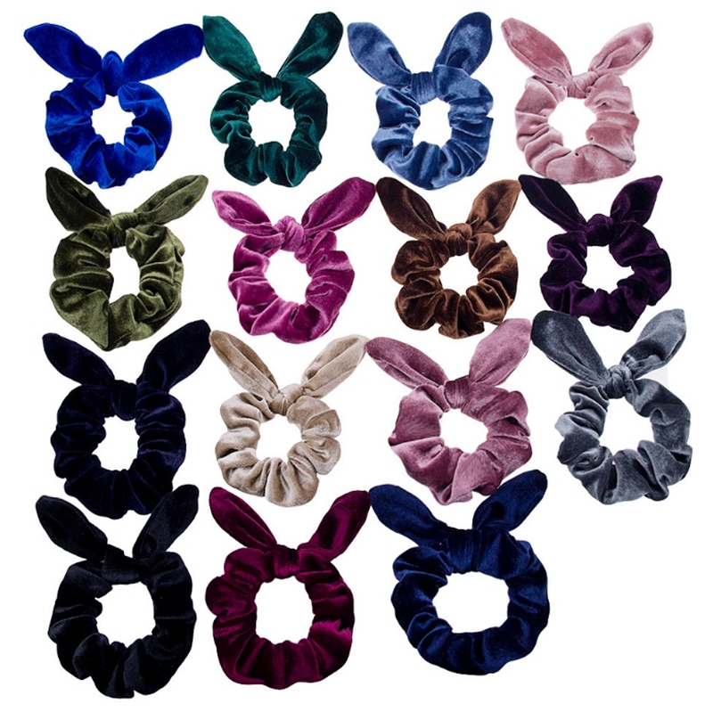 Rabbit Ears Hairbands Velvet Elastic Hair Ropes Solid Bow Hair Band Ponytail Holder Girls Scrunchy Hair Accesories 15 Colors DW4642