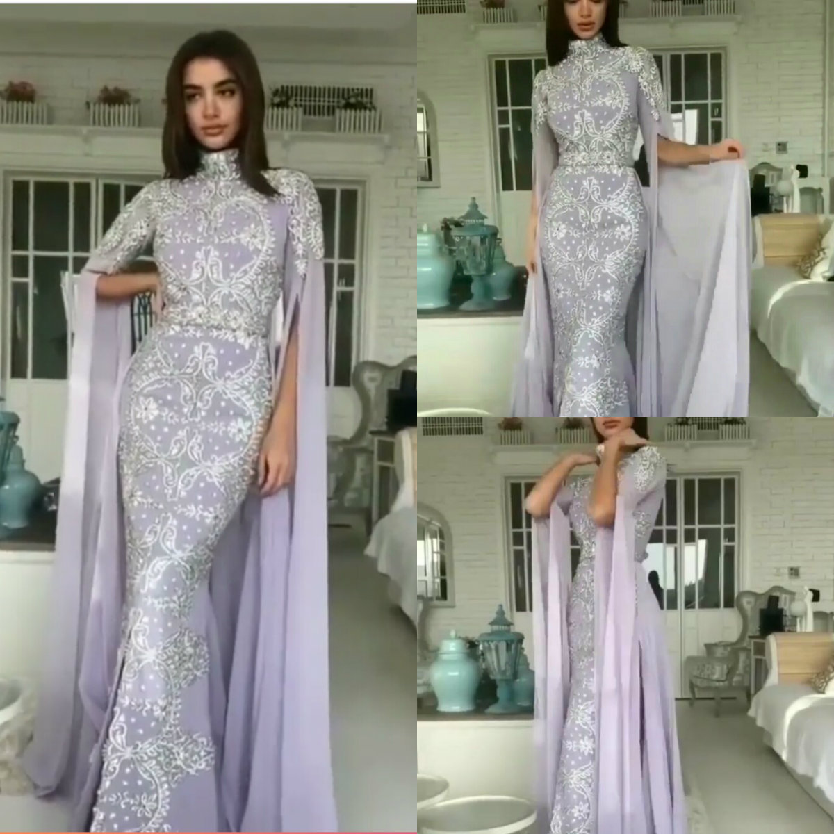 Modest Mermaid Prom Dresses 2019 New Floor Length High Neck Sparkle Bead Formal Evening Gowns With Detachable Skirt Long Sleeves Party Gowns