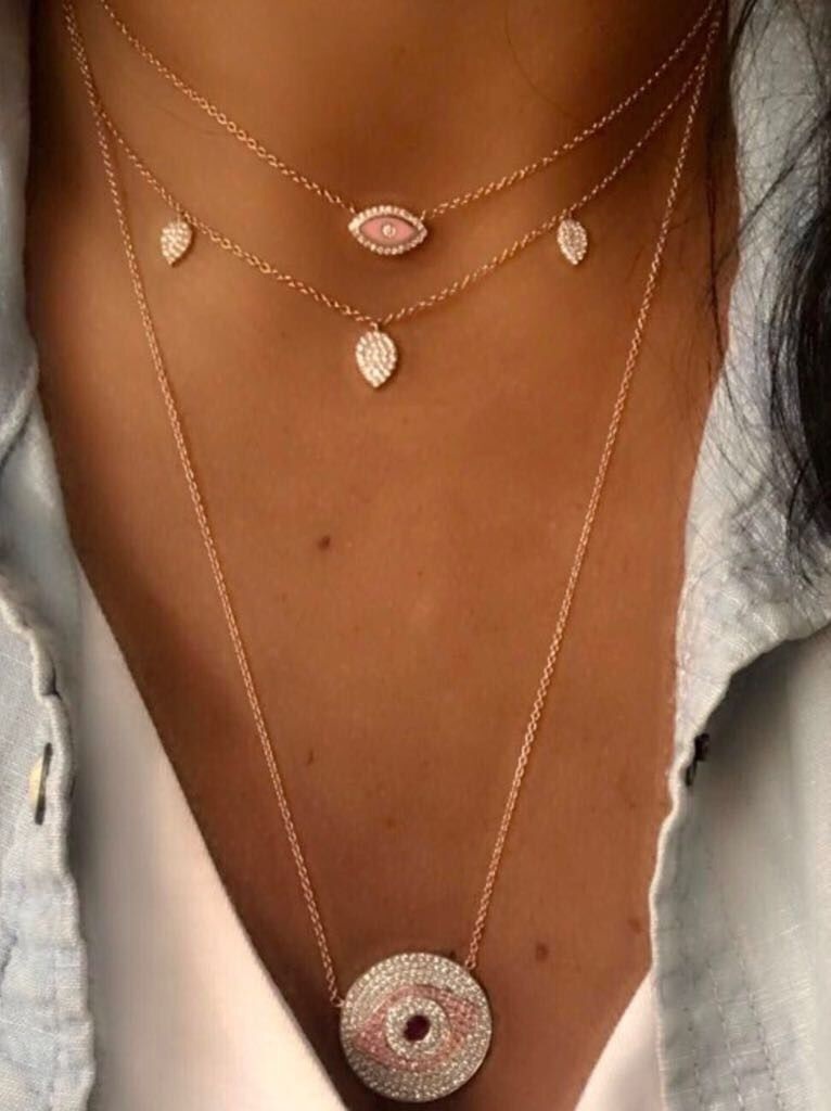 Promotion 5 color Hamsa Blue white pink red enamel Eyes charm pendant With 925 Sterling Silver Jewelry link Chain Necklace CJ191225