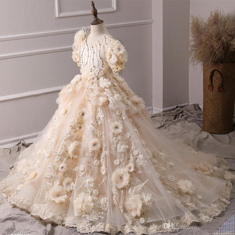 arabic princess wer dresses for wedding ball 3d ral lace girl communion dress prom pageant gown