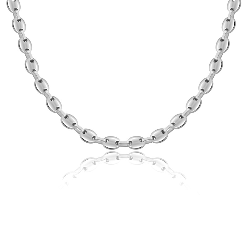 Mens Titanium Stainless Steel Coffee Bean Necklace Chain Gold Plated Hip Hop Pig Nose Cuban Link Chains Choker Rapper Jewelry Accessories for Men Wolf