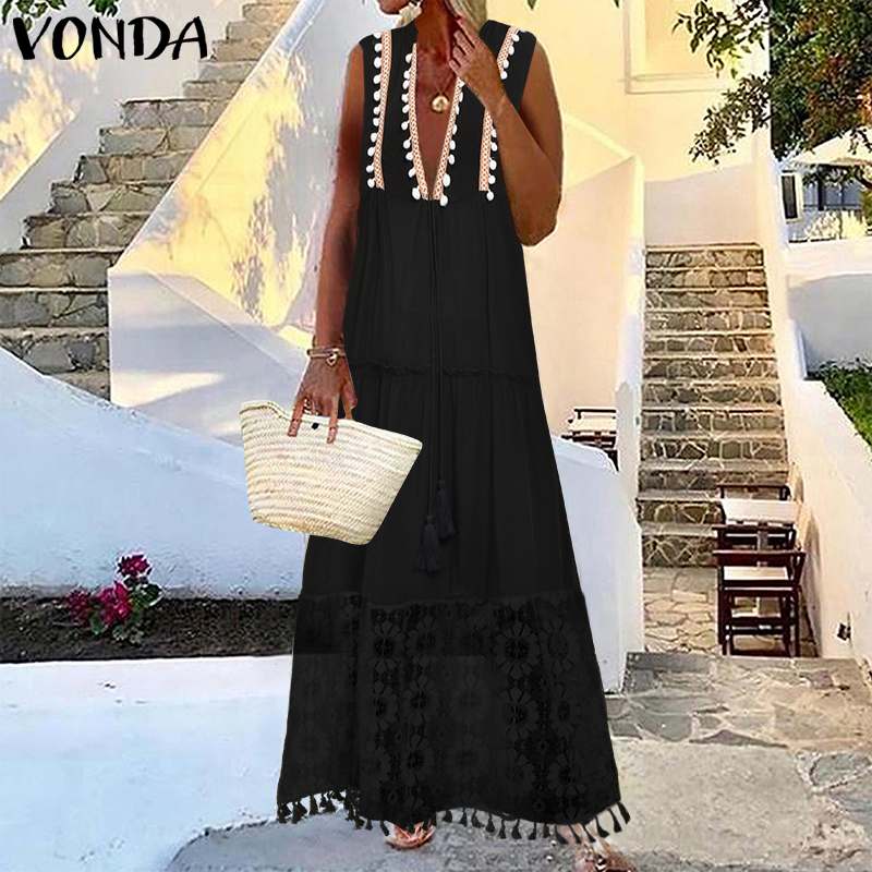 VONDA Women Party Dress Sexy Sleeveless Deep V Neck Dresses Floral Lace Patchwork Holiday Bohemian Party Vestidos Plus Size Robe, Black
VONDA Women Party Dress Sexy Sleeveless Deep V Neck Dresses Floral Lace Patchwork Holiday Bohemian Party Vestidos Plus Size Robe, Black