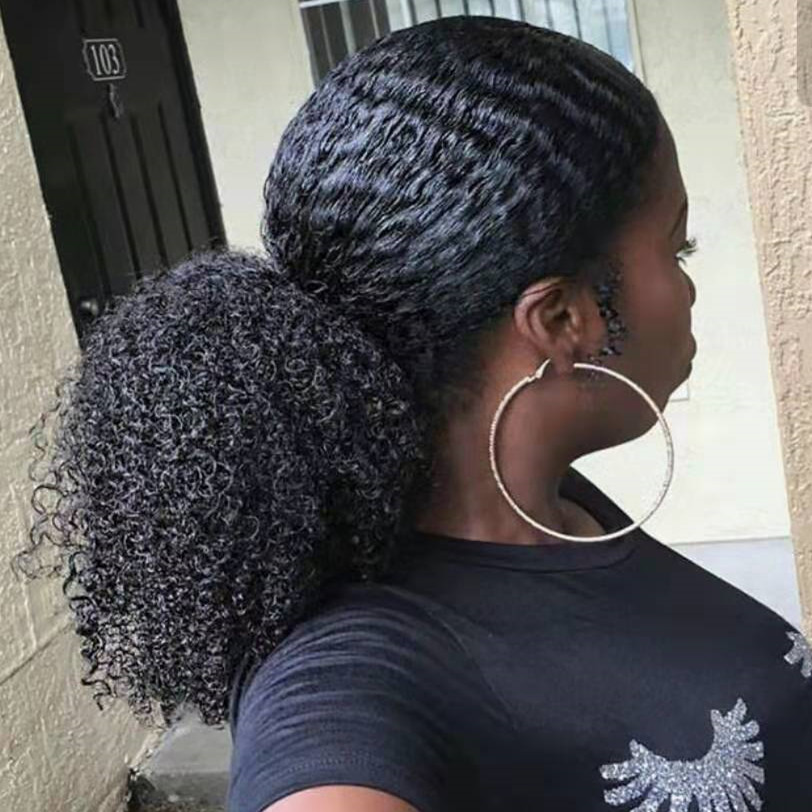 120g Afro Kinky Curly Ponytail For Black Women Natural Black Remy Hair 1 Piece Clip In Ponytails Drawstring 100% Human Hair